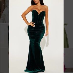 Green fashion nova falling for you velvet maxi dress